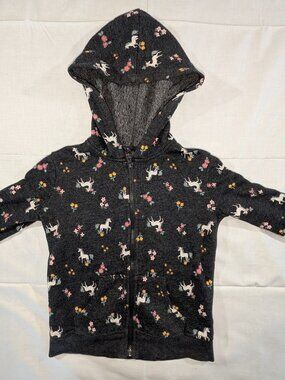 Jumping Beans Unicorn Floral Dark Gray Zip-Up Hoodie Kids Size 8
